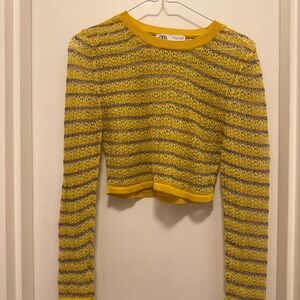 Zara Vibrant Yellow and Gray Lace Blouse